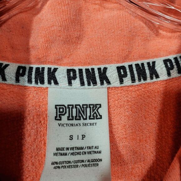 Victorias Secret Sweatshirt Women Small Pink Fleece Spellout 1/4 Zip Pullover - Picture 4 of 9